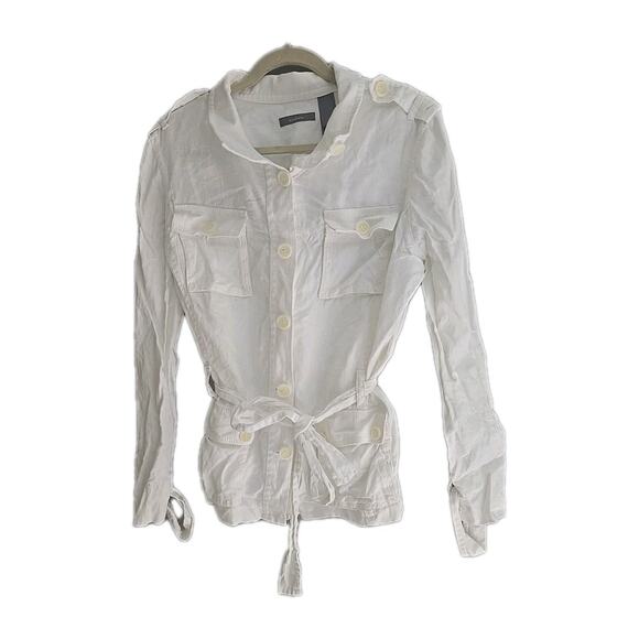 Liz Claiborne White Linen Long Sleeve Button Front Belted Jacket Womans Size XL - Picture 1 of 4
